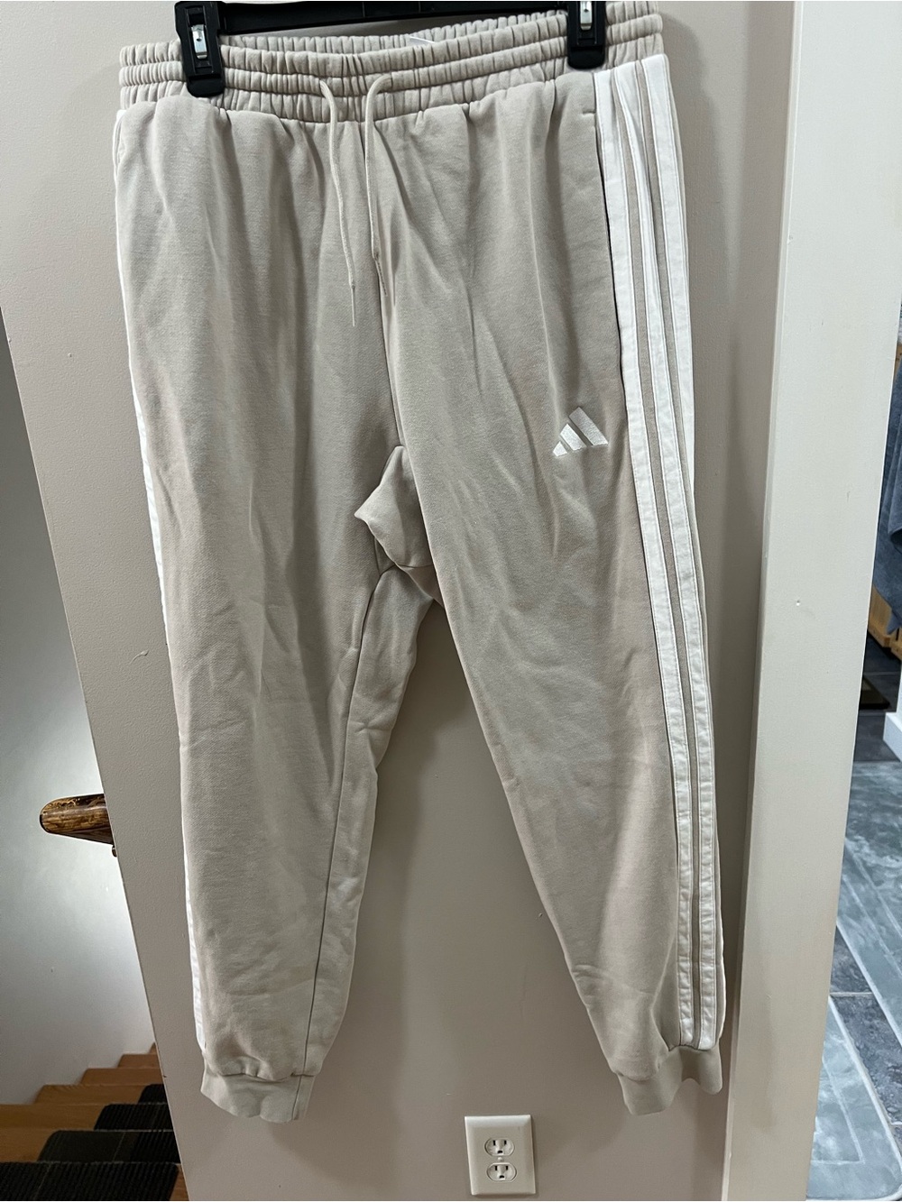 adidas Beige Jogger Sweatpants with White Stripes Two Pairs.
